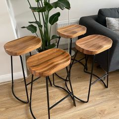 Premium Vintage-Style Elm Wood Barstools (Set of 4)