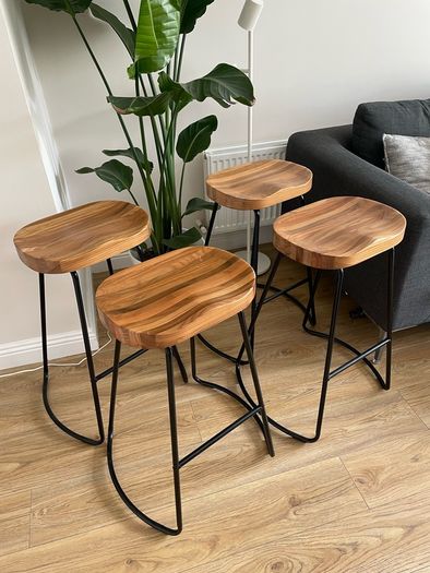 Premium Vintage-Style Elm Wood Barstools (Set of 4)