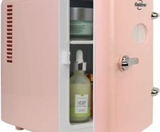 Retro 4L 6 Can Portable Mini Fridge Compact Refrigerator for Bedroom Skincare Cosmetic Beauty Personal Cooler 12V and AC Cords, Desktop Accessory for Home Office Car Dorm Travel (FREE POSTAGE)