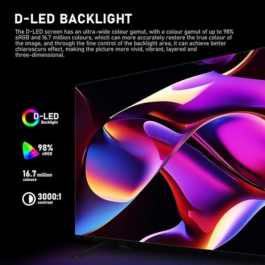 32 inch HD Smart TV, D-LED backlight Television, Borderless Design,HDMI USB DVB-T2/S2 RJ45 Interface, large screen for living room, bedroom, home entertainment - Black