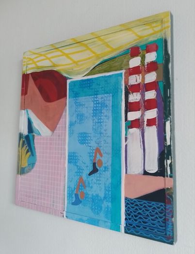 Abstract Painting Original Painting Pop Art Painting of Poolbeg Chimneys and a Swimming Pool Swimming Painting