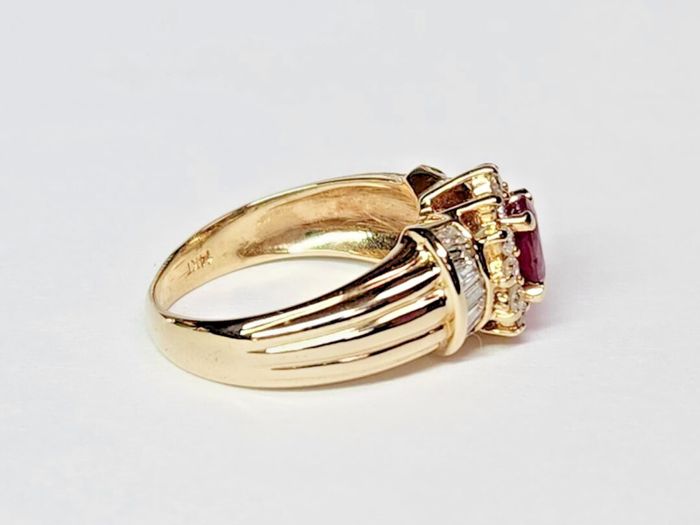 GENUINE 14k Oval Ruby Diamond Accent Halo Ring Sz 5.25