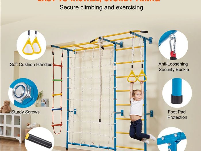 Wall Gym for Kids 7 in 1 Steel Indoor Kids Gym for Exercise Climbing Toys