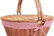 Oval Country Style Wicker Picnic Basket with Folding Handles &amp; Liners for Picnics, Parties and BBQs - 40cm L x 30cm W x 20cm H (FREE POSTAGE)