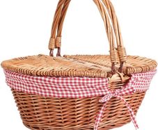 Oval Country Style Wicker Picnic Basket with Folding Handles & Liners for Picnics, Parties and BBQs - 40cm L x 30cm W x 20cm H (FREE POSTAGE)