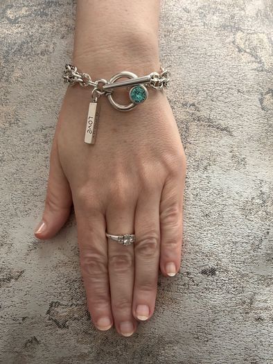 Antique Silver Plated Crystal Toggle Bracelet