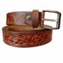 Premium Genuine Leather Belt Dual Tone Vintage Embossed Design with Antique Metal Buckle Image 4