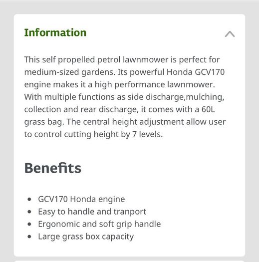 Honda 170cc petrol lawnmower