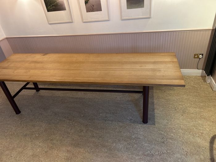 Large solid oak dining table  and benches (3m)
