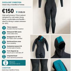 Womens Decathlon Subea SCD 500 7.5mm Diving Wetsuit with Hood Size S