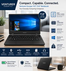 Venturer Europa 11LT 11.6" Full HD Notebook Laptop 2GB RAM / 64GB SSD Windows 10 S