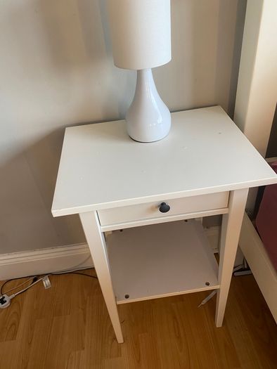White bedside locker with drawer