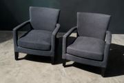 Pair of Charcoal Linen Armchairs- Brass Stud Detail