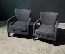 Pair of Charcoal Linen Armchairs- Brass Stud Detail