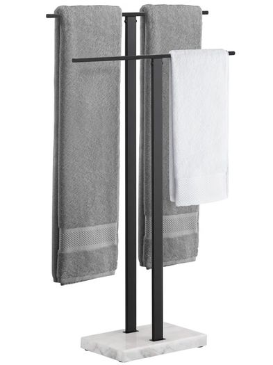 Free Standing black towel Rail and toilet roll holder with Marble Base