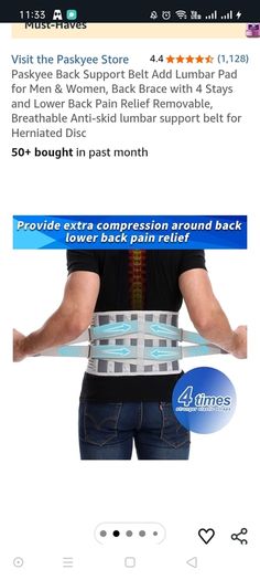 Back Support Belt Add Lumbar Pad for Men & Women, Back Brace with 4 Stays and Lower Back Pain Relief Removable, Breathable Anti-skid lumbar support belt for Herniated Disc