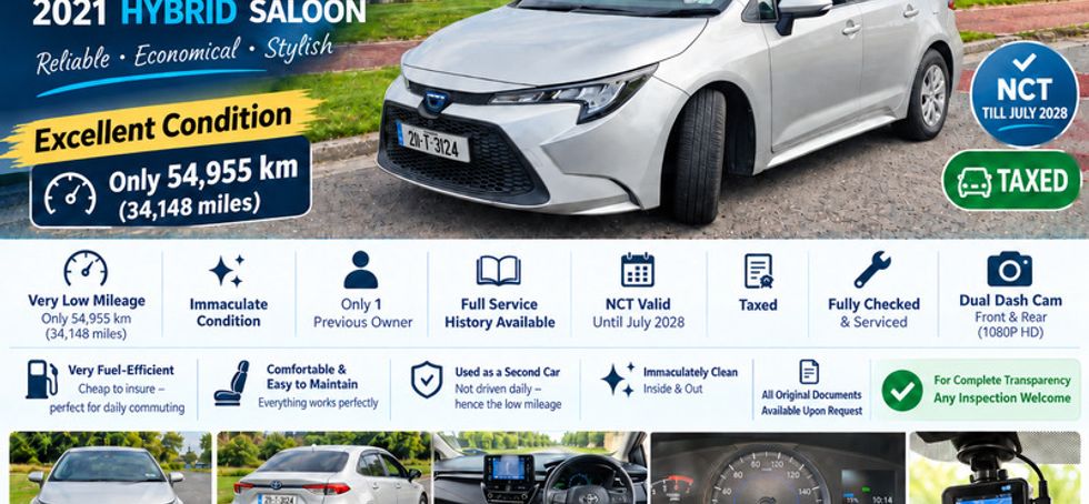 Immaculate Toyota Corolla Hybrid, Grade 4.5 - ONLY 54,955 Km, Valid NCT 2028, Taxed, Full Service History