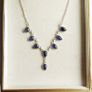 Vintage Blue Sapphire Sterling Silver 925 Choker: Faceted Gemstone Necklace length 16" - 7,4g Image 3