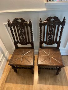 Pair Antique Gothic Revival Hall Chairs