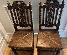 Pair Antique Gothic Revival Hall Chairs