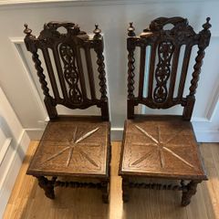 Pair Antique Gothic Revival Hall Chairs