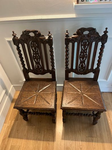 Pair Antique Gothic Revival Hall Chairs