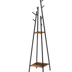 _Coat Rack with 8 Hooks and 2 Shelves for Clothes, Hats and Bags, 38 x 38 x 171 cm, Industrial Design, Vintage Brown/Black