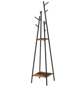 _Coat Rack with 8 Hooks and 2 Shelves for Clothes, Hats and Bags, 38 x 38 x 171 cm, Industrial Design, Vintage Brown/Black