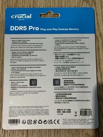 32gb (16gbx2) Ddr5 Ram Crucial New Sealed 5600mhz Cl46