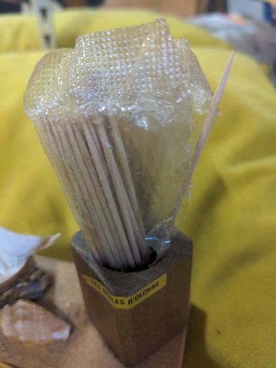VINTAGE Toothpick holder with Ship and Shell Ornament