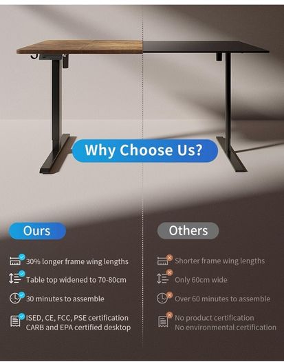 Electric Standing Desk Height Adjustable For Gaming and Computer, 120 x 60cm Sit Stand