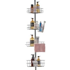Shower Corner Caddy Tension Pole, 56" to 114" High, Multi-Functional Shower Tension Pole with Strong Load-Bearing Tray