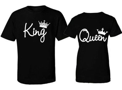 King And Queen Couple T-shirts For Valentines Day Gift Present Black