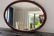 Large Antique Edwardian Oval Mahogany Wall Mirror - Bevelled Glass c.1910