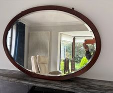 Large Antique Edwardian Oval Mahogany Wall Mirror - Bevelled Glass c.1910