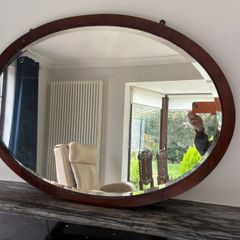 Large Antique Edwardian Oval Mahogany Wall Mirror - Bevelled Glass c.1910