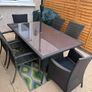 garden furniture table and chairs, parasol and parasol weight Image 2