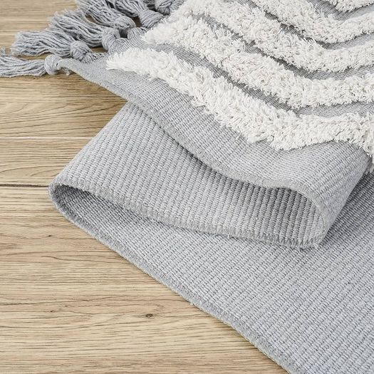 MULTIPLE SIZES AVAILABLE Boho Small Rug 60x90cm Washable Cotton Rug, Grey Cute Rainbow Hand Woven Tufted Rugs With Tassels, Low Pile Carpet For Kitchen Bathroom Living Room Bedroom Hallway Nursery Indoor Doormat