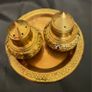 Vintage Brass Yellow White Enamel India Salt and Pepper Shakers. Made in Thailand Image 3