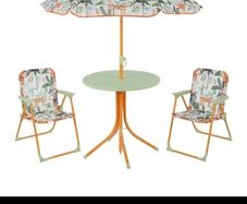 Picnic table,Kids table set. Outdoor furniture set. Kids camping set. 4-Piece set: Kids ensemble with 2 folding chairs, table and parasol
