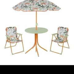 Picnic table,Kids table set. Outdoor furniture set. Kids camping set. 4-Piece set: Kids ensemble with 2 folding chairs, table and parasol