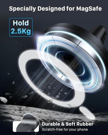 MagSafe Car Mount, Magnetic Phone Holder for Car Vent, [1s Installation & Full Rubber Protection], N55 Magnets for iPhone 17/16/15/14/13/12, Fits MagSafe Cases, No Metal Plate Needed