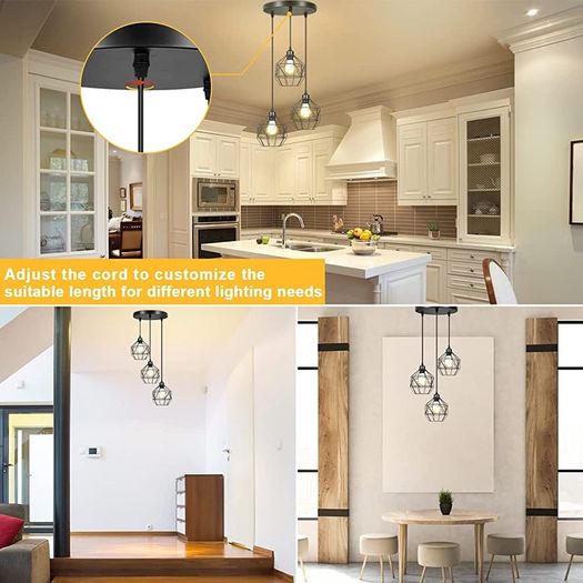 Pendant Light Hanging Lamp Fixture - 3-Light Vintage Hanging Ceiling Light Fixtures Black Metal Industrial Pendant Lighting Shade for Farmhouse Kitchen Dining Room (FREE POSTAGE)
