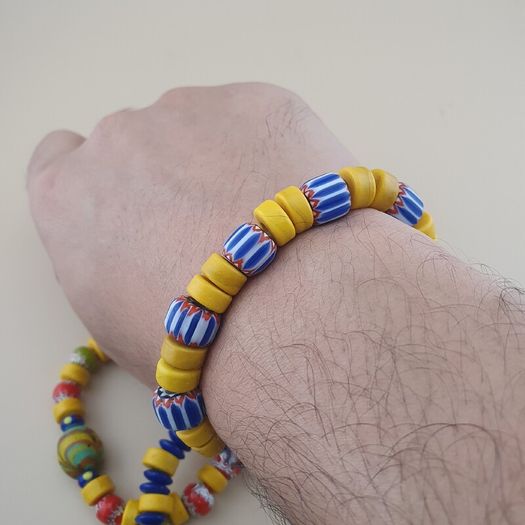 Vintage Lot of 4 Mix Yellow African & Trade Glass Beads Bracelet