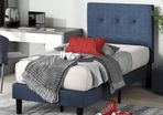 36 cm Upholstered Platform Bed Frame | Mattress Foundation | Wood Slat Support | For Adults, Kids, Teenagers | Easy Assembly | Single | Navy (MATRESS NOT INCLUDED)