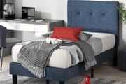 36 cm Upholstered Platform Bed Frame | Mattress Foundation | Wood Slat Support | For Adults, Kids, Teenagers | Easy Assembly | Single | Navy (MATRESS NOT INCLUDED)
