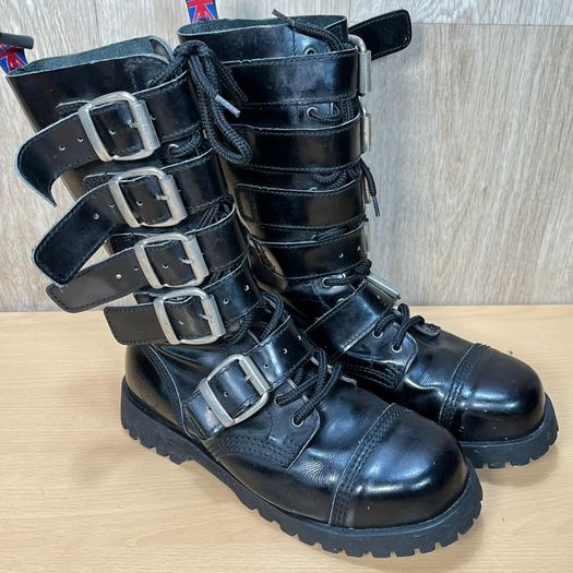 Alpha Rangers 14 Hole Black Combat Boots Buckle Gothic Biker Size UK 6 EU 40
