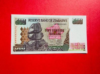 Zimbabwe  500 Dollars  2001   Verified Under Uv Light.  ( Uncirculated )