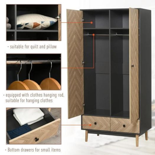 Double Wardrobe with Drawers 90 x 50 x 190 cm