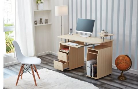 Computer Desk With Shelves And 2 Drawers For Home Office Pc